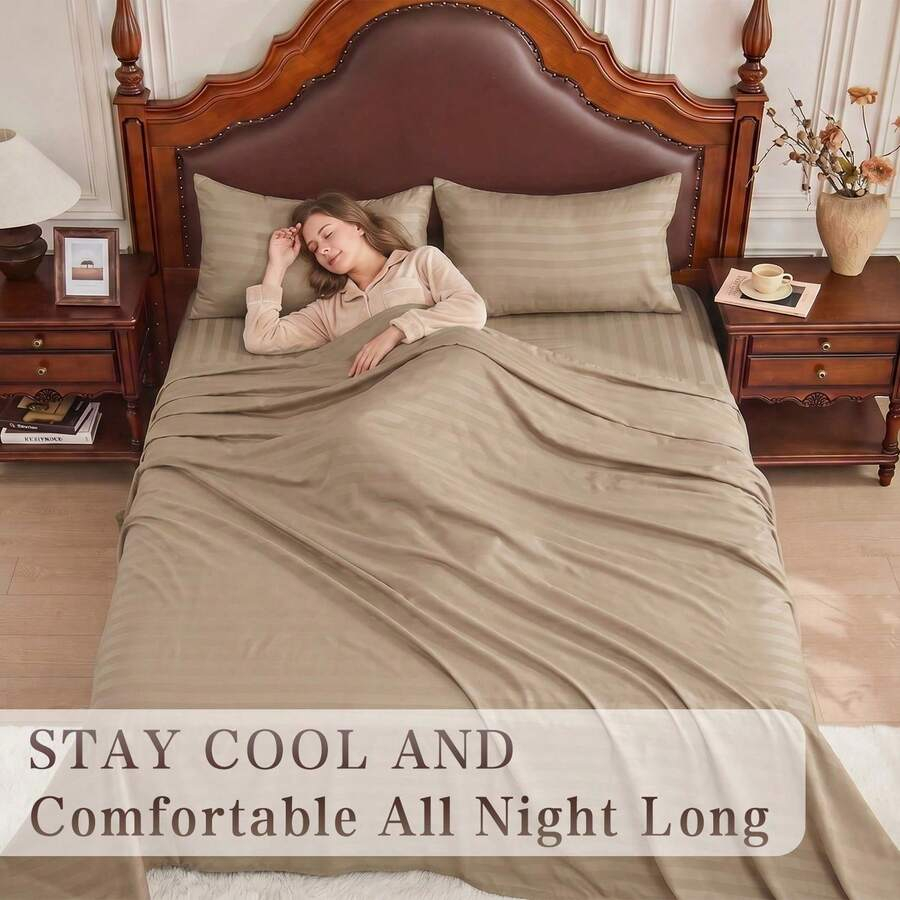 Fitted Bed Sheets Deep Pocket - 스트라이프 쿨링 시트 세트 킹사이즈 -