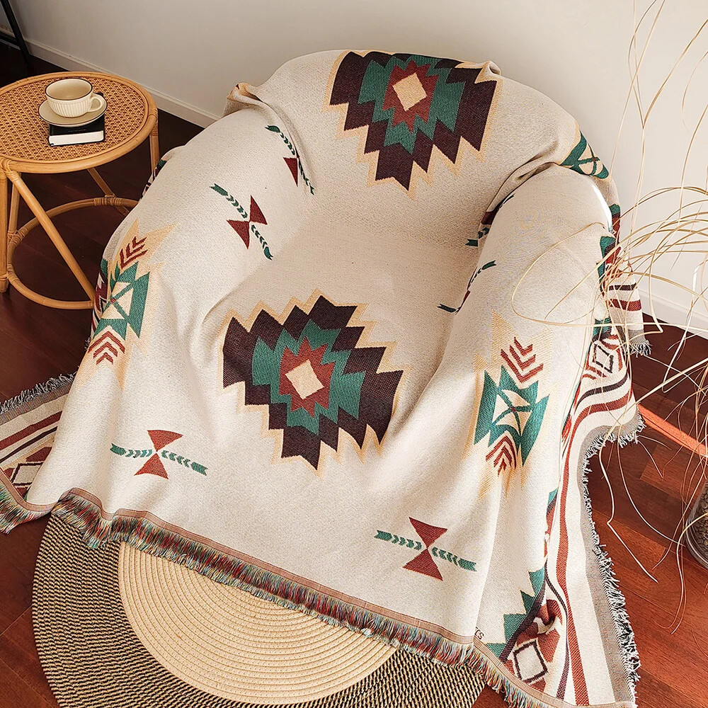Boho Throw Blanket Fringe - 오버사이즈 보헤미안 아즈텍 담요 프린지 장식