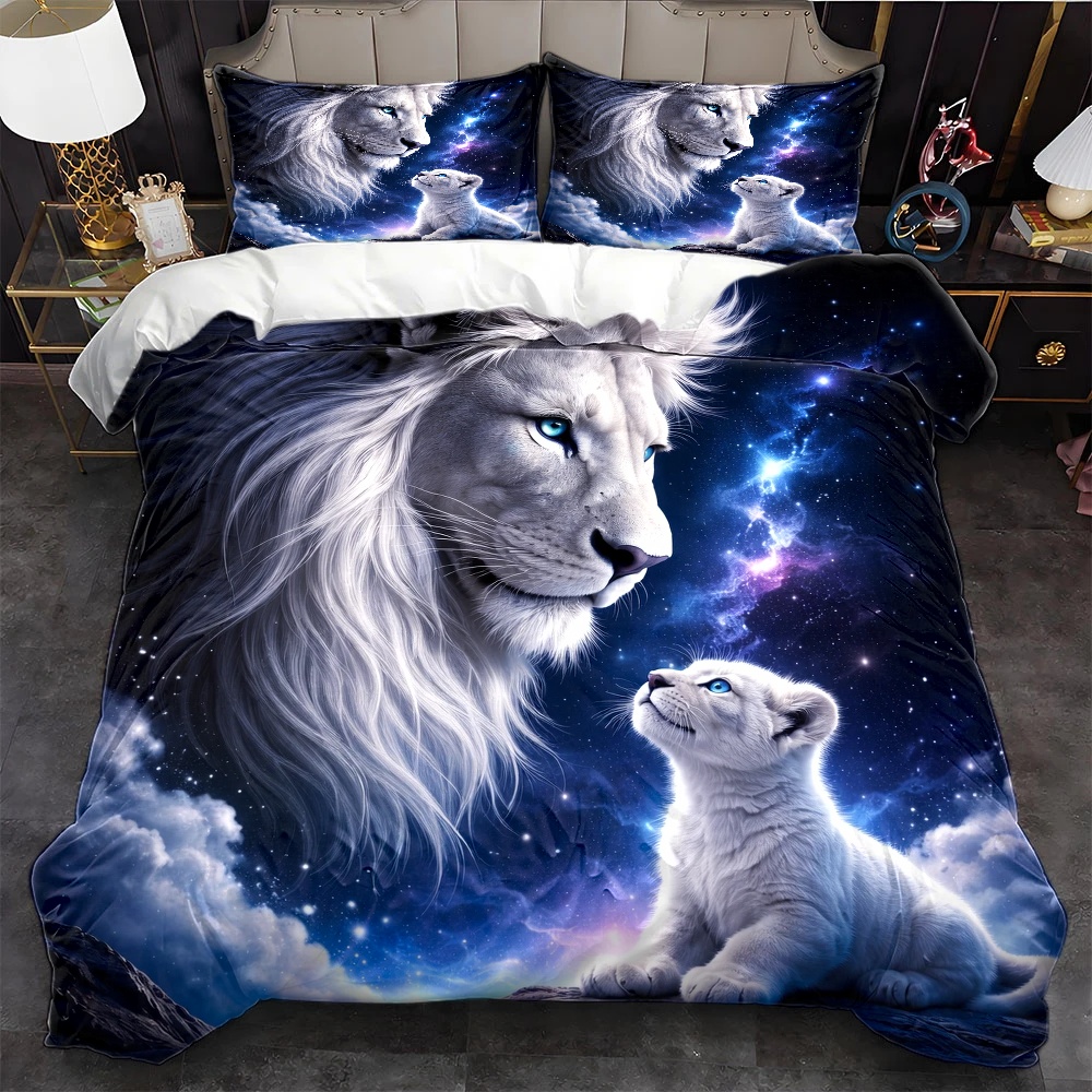 Duvet Cover Sets With Zipper - 3피스 별빛 하늘 사자 부모-자녀 테마