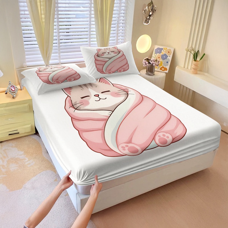 Fitted Bed Sheets Deep Pocket - 귀여운 커피 펭귄 프린트 피티드 시트