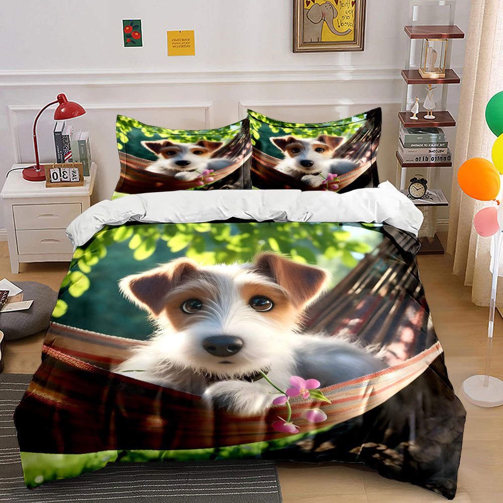 Duvet Cover Sets With Zipper - 해먹 위의 귀여운 잭 러셀 테리어