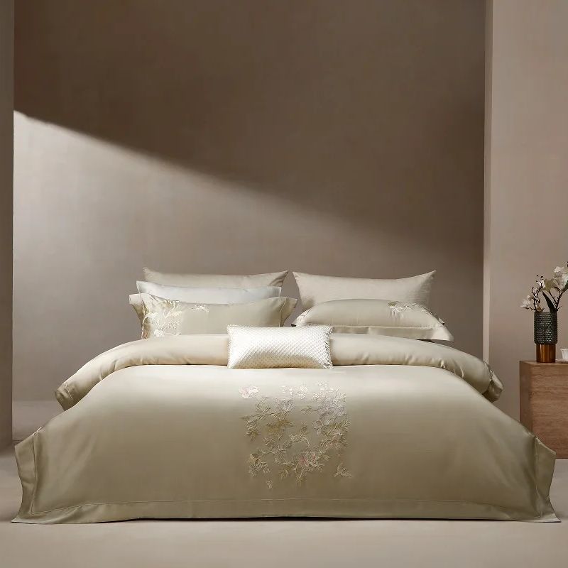 Aesthetic Floral Duvet Cover - 고급 브로케이드 라이오셀 코튼 꽃 자수