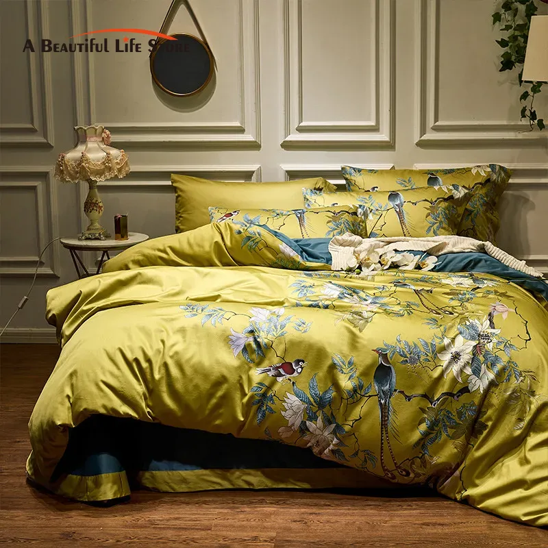 Aesthetic Floral Duvet Cover - 럭셔리 600TC 이집트 면 침구 세트,