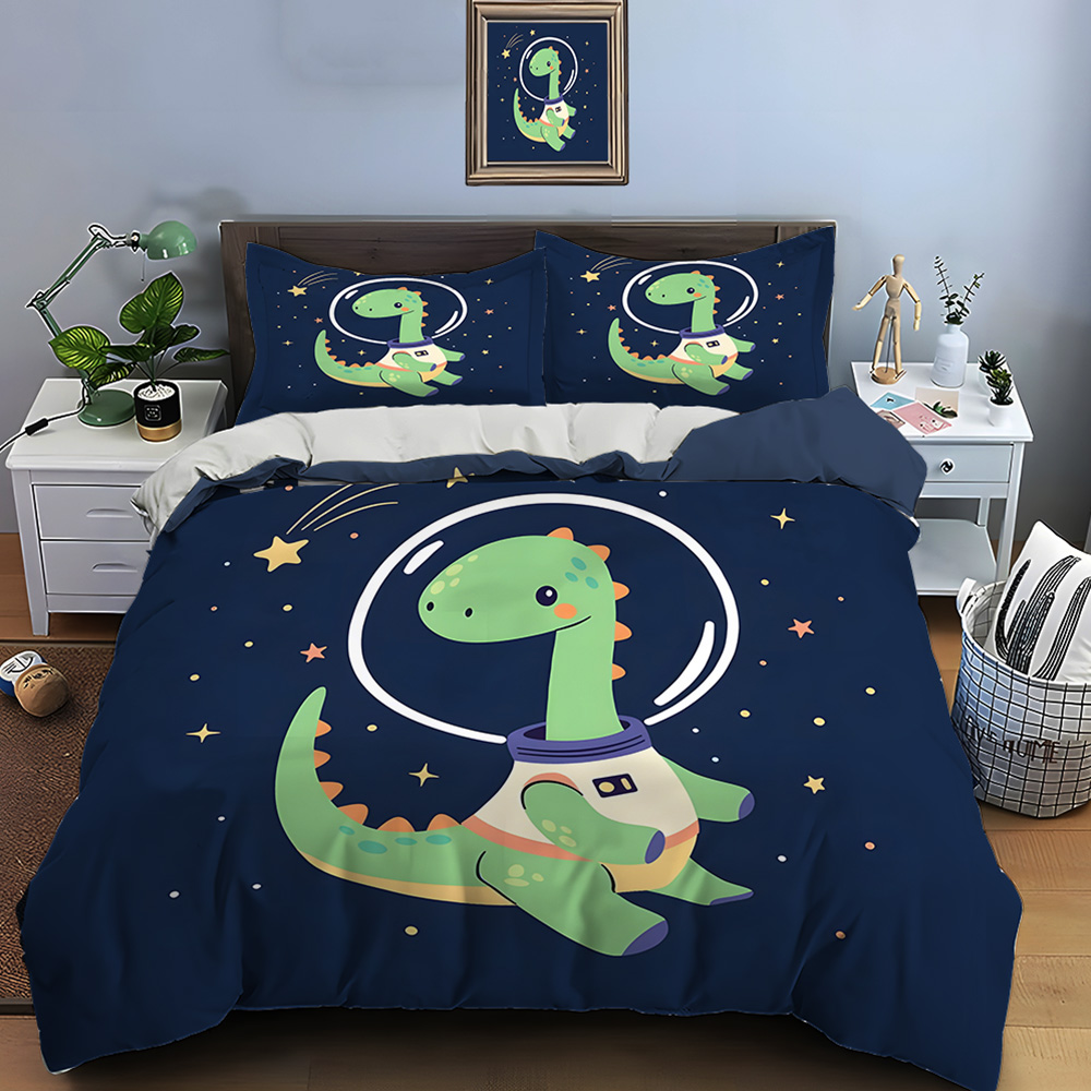 Duvet Cover Sets With Zipper - 별이 빛나는 배경을 가진 우주 공룡