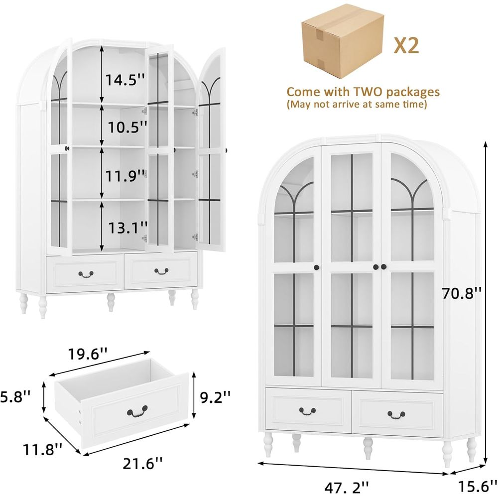 70.8인치 높이의 아치형 주방 팬트리 캐비닛, 유리문 - Storage & Organization 리뷰 및 가격