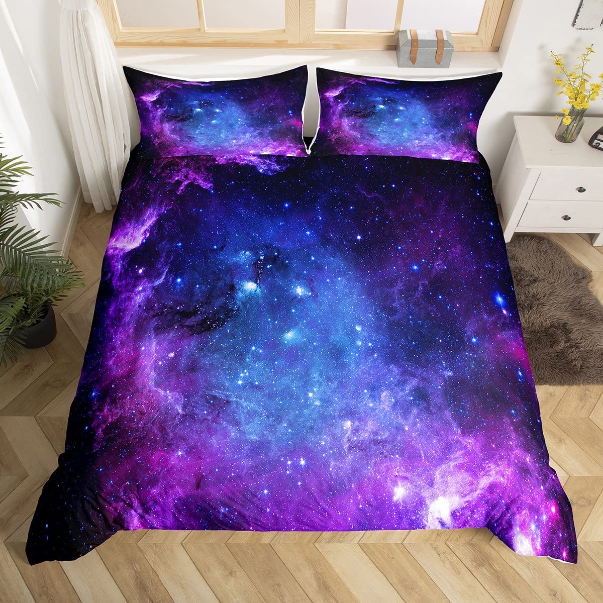 갤럭시 듀벳 커버 세트, 어린이용 별이 빛나는 하늘 침 - Duvet Cover Sets With Zipper 리뷰 및 가격