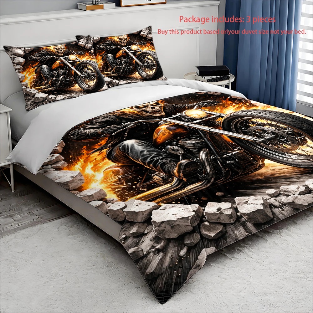 고스트 라이더 플레임 스컬 오토바이 이불 커버 세트 3 - Duvet Cover Sets With Zipper 리뷰 및 가격