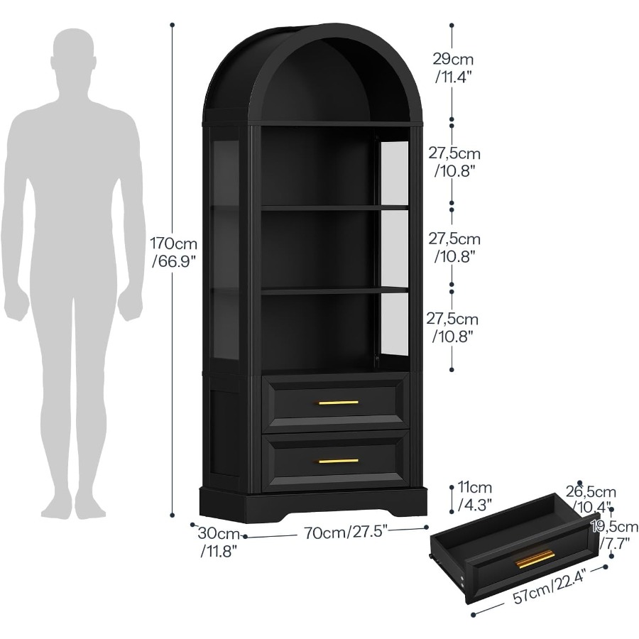 전시용 수납장, 2개의 서랍이 있는 높은 아치형 책장, - Storage & Organization 리뷰 및 가격