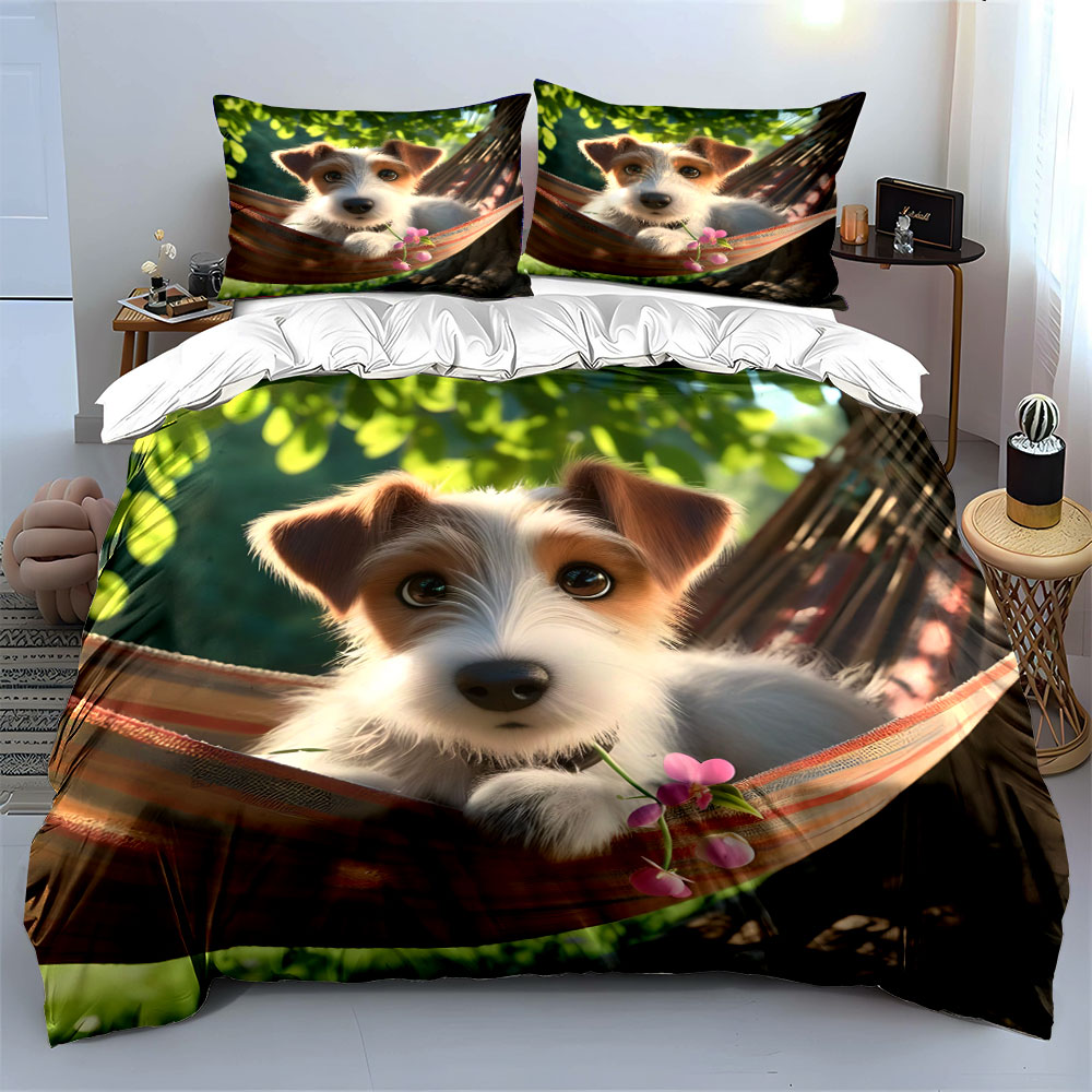 해먹 위의 귀여운 잭 러셀 테리어 패턴 이불 커버 세트 - Duvet Cover Sets With Zipper 리뷰 및 가격