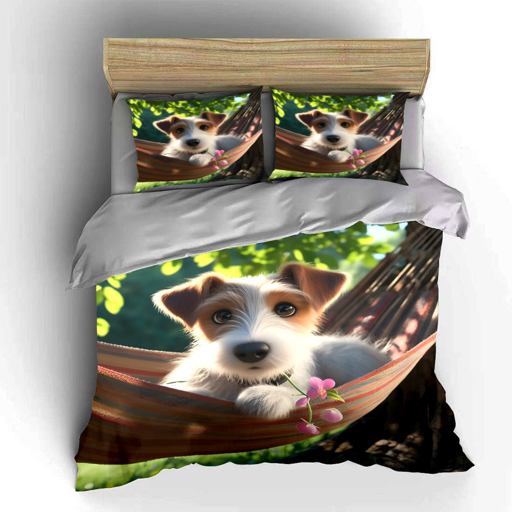 해먹 위의 귀여운 잭 러셀 테리어 패턴 이불 커버 세트 - Duvet Cover Sets With Zipper 리뷰 및 가격