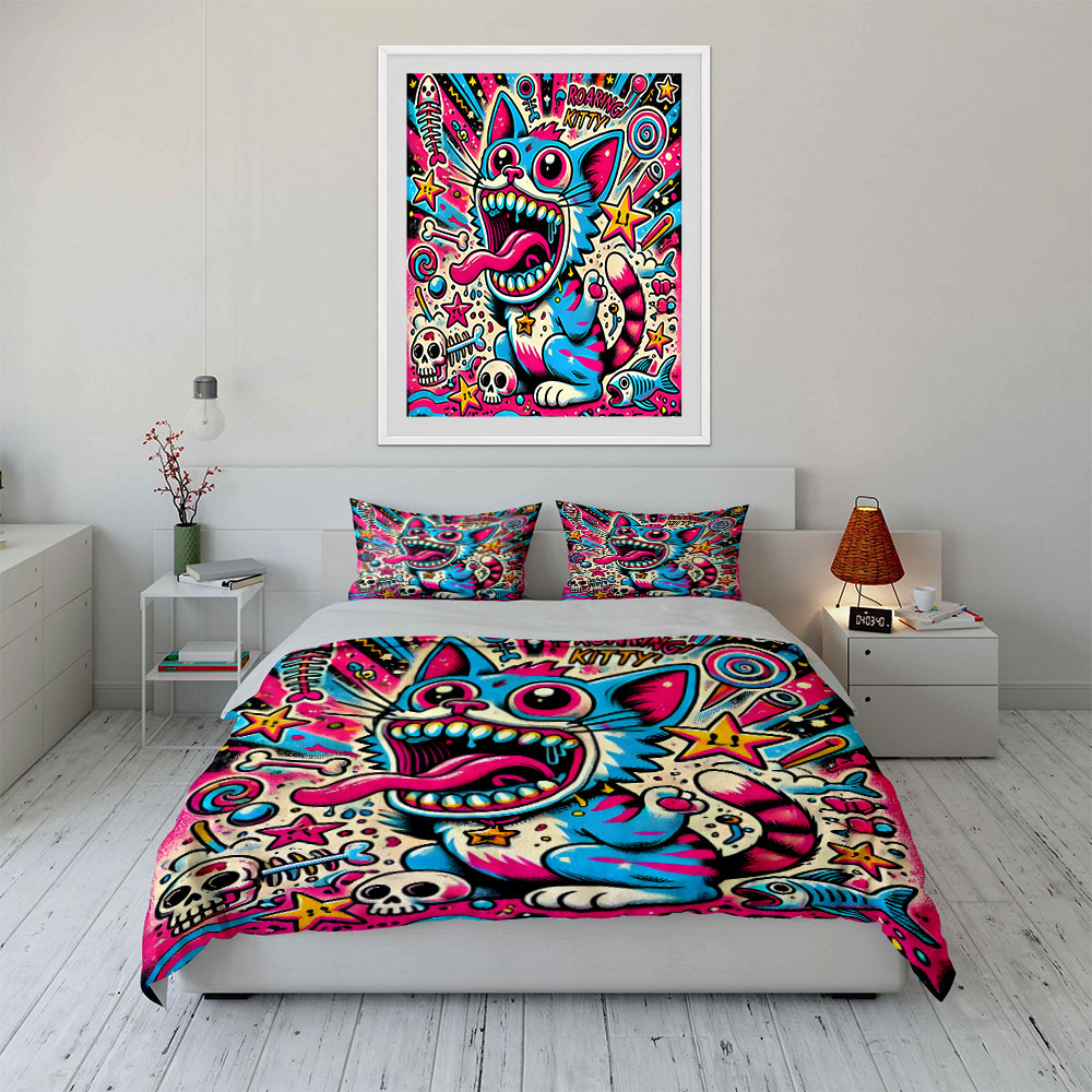 팝 그래피티 스타일 포효하는 고양이 패턴 이불 커버 세 - Duvet Cover Sets With Zipper 리뷰 및 가격