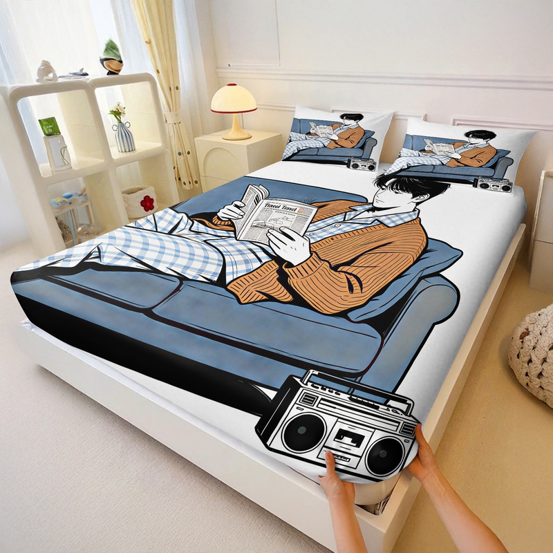 귀여운 커피 펭귄 프린트 피티드 시트 세트 만화 침대  - Fitted Bed Sheets Deep Pocket 리뷰 및 가격