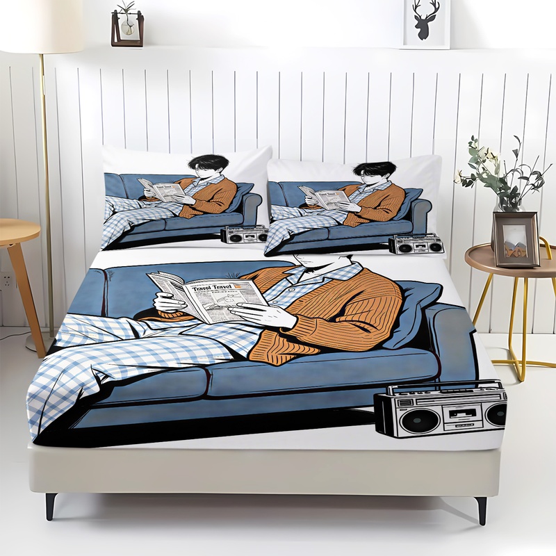 귀여운 커피 펭귄 프린트 피티드 시트 세트 만화 침대  - Fitted Bed Sheets Deep Pocket 리뷰 및 가격