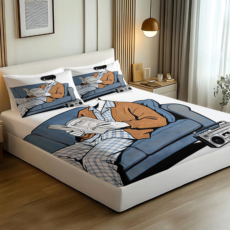 귀여운 커피 펭귄 프린트 피티드 시트 세트 만화 침대  - Fitted Bed Sheets Deep Pocket 리뷰 및 가격