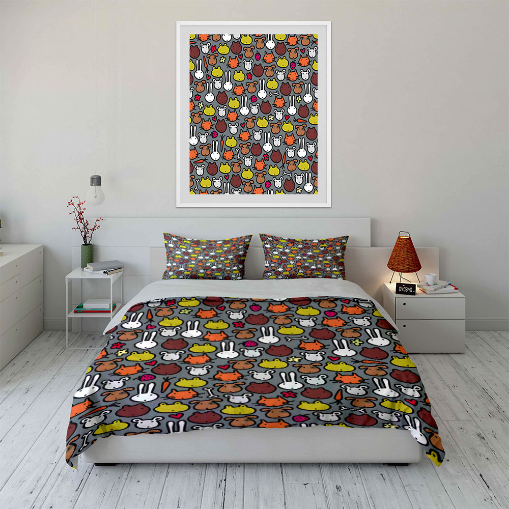 만화 동물 얼굴 패턴 패턴 이불 커버 세트 디지털 인쇄 - Duvet Cover Sets With Zipper 리뷰 및 가격
