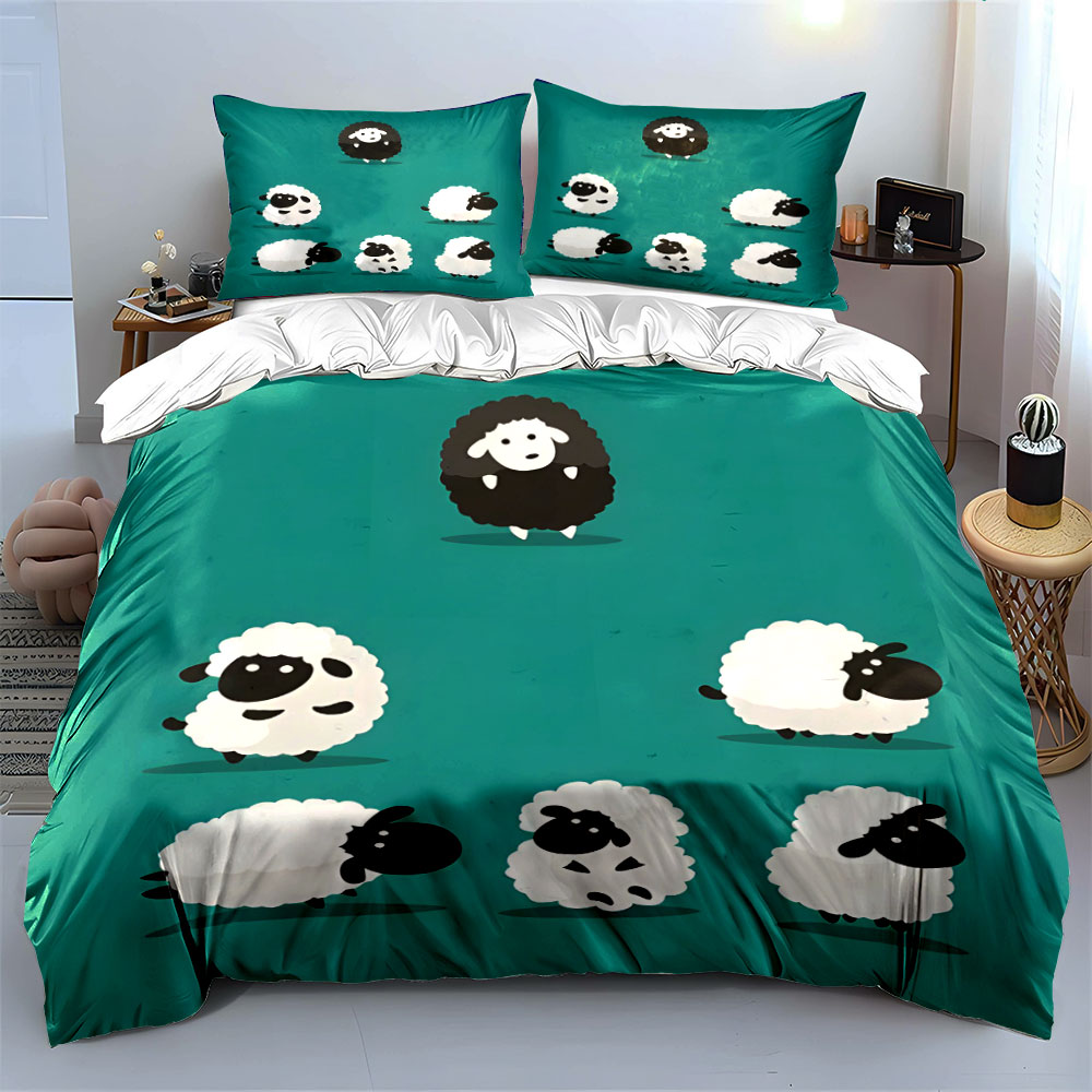 만화 양과 검은색 패턴 이불 커버 세트 디지털 프린트  - Duvet Cover Sets With Zipper 리뷰 및 가격