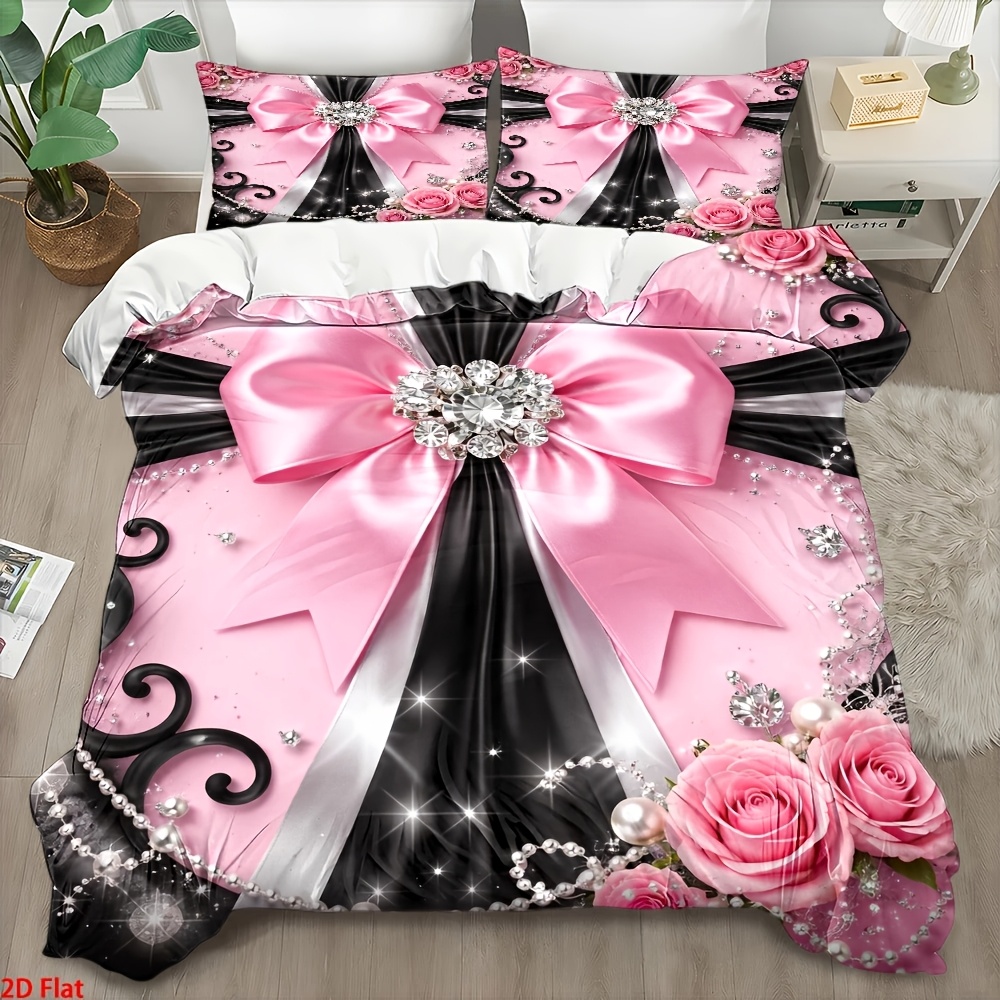 세련된 디자인의 검은색과 분홍색 리본 장식 다이아몬드  - Duvet Cover Sets With Zipper 리뷰 및 가격