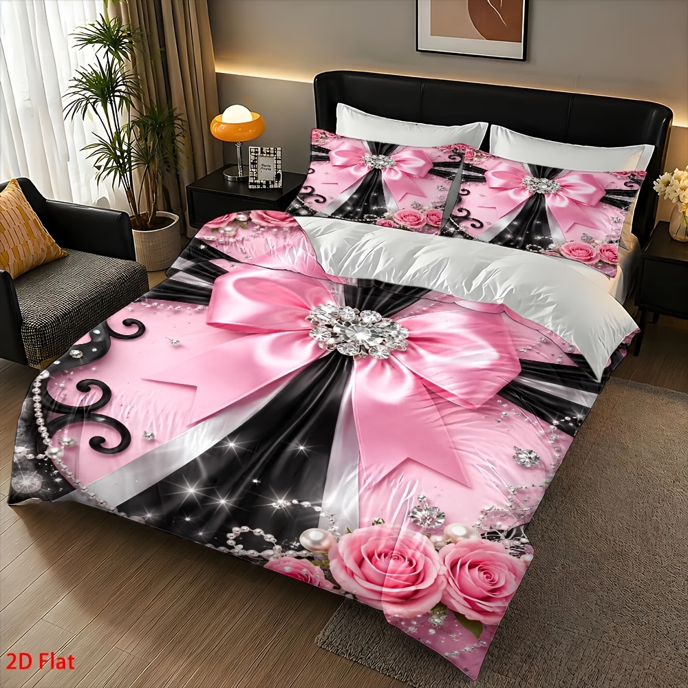 세련된 디자인의 검은색과 분홍색 리본 장식 다이아몬드  - Duvet Cover Sets With Zipper 리뷰 및 가격
