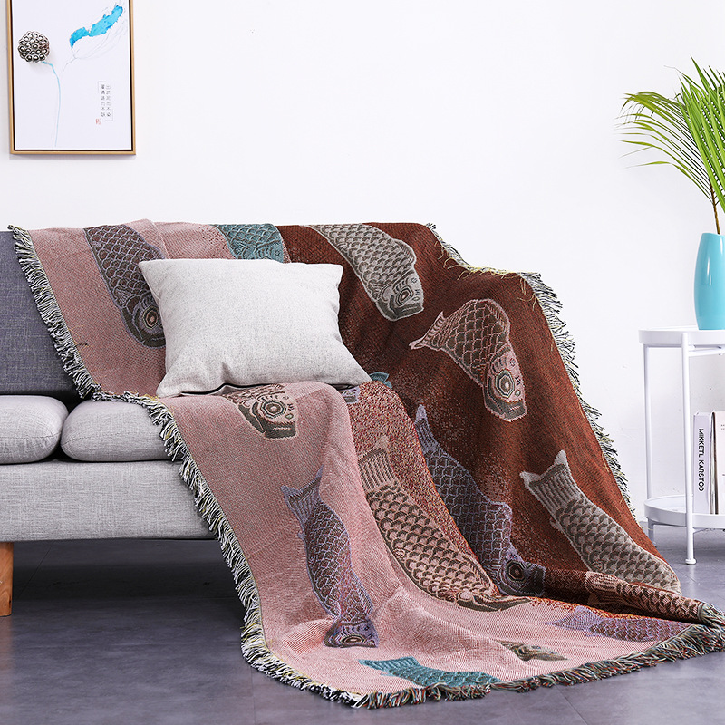 코이 물고기 자카드 직조 담요, 보헤미안 바다 테마 태 - Boho Throw Blanket Fringe 리뷰 및 가격