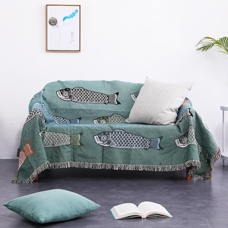 코이 물고기 자카드 직조 담요, 보헤미안 바다 테마 태 - Boho Throw Blanket Fringe 리뷰 및 가격