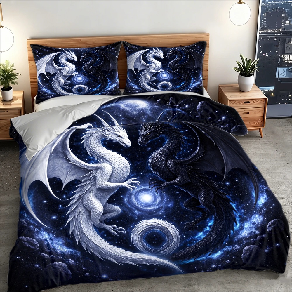 별이 빛나는 하늘과 용 문양이 새겨진 3피스 침구 세트 - Duvet Cover Sets With Zipper 리뷰 및 가격