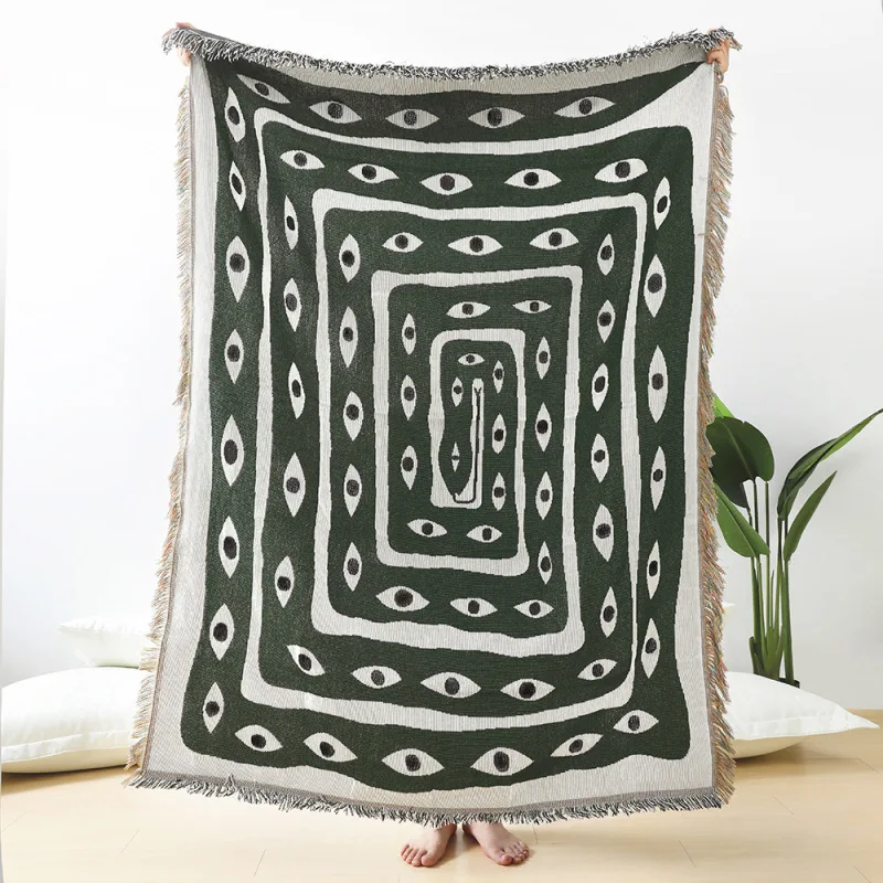 그린 화이트 이블 아이 자카드 담요 추상적인 보헤미안  - Boho Throw Blanket Fringe 리뷰 및 가격